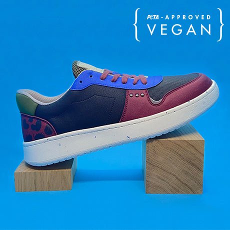 EVAN vegan and recycled sneaker in black, bordeaux and blue