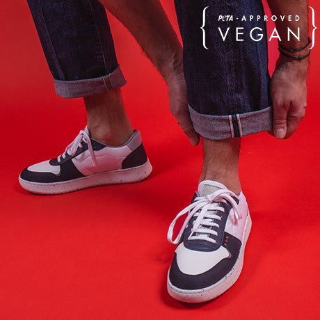 EVAN vegan and recycled sneaker in white and navy blue