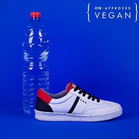 VIVACE vegan and recycled sneaker in white, black and red