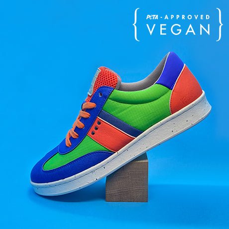 Baskets vegan et recyclées VIVACE, vertes, bleues et orange. ME.LAND