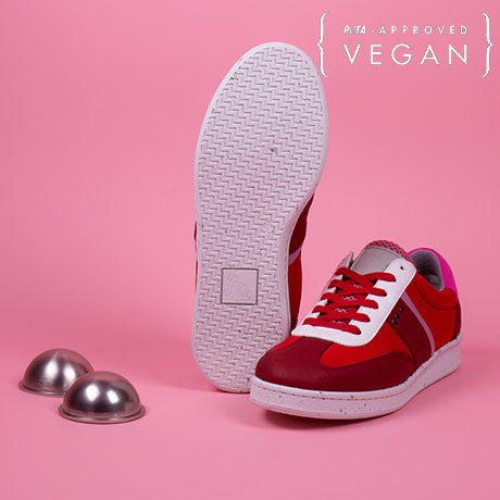 Baskets vegan et recyclées VIVACE en rouge, rose et blanc