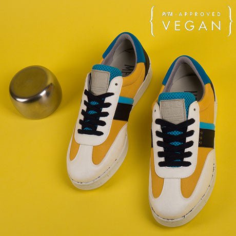Baskets vegan et recyclées VIVACE en jaune, bleu et blanc
