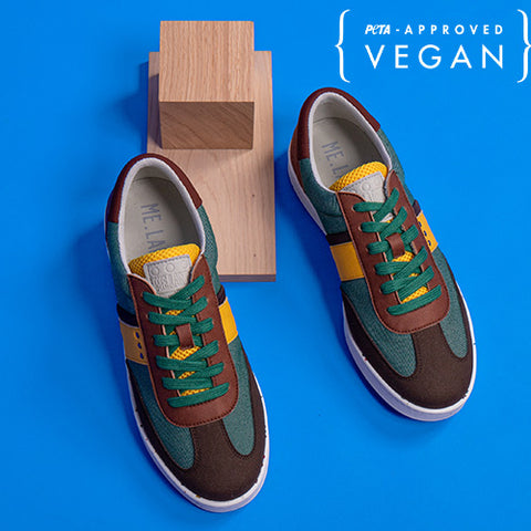 VIVACE baskets vegan et recyclées en vert, marron et jaune