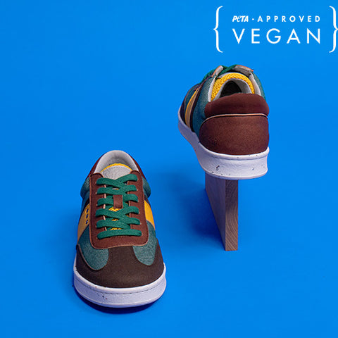 VIVACE baskets vegan et recyclées en vert, marron et jaune