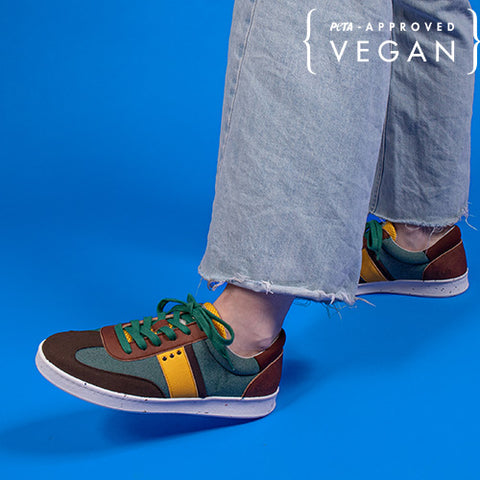 VIVACE baskets vegan et recyclées en vert, marron et jaune
