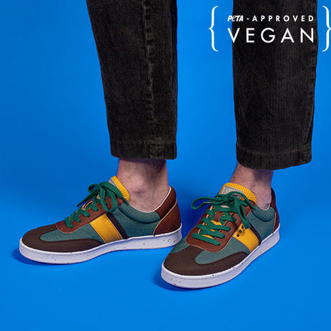 VIVACE baskets vegan et recyclées en vert, marron et jaune