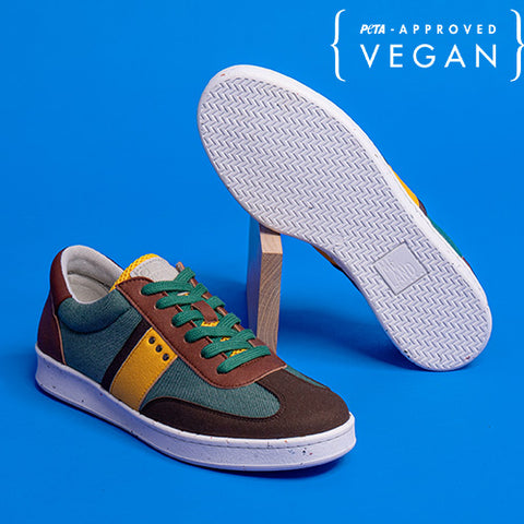 VIVACE baskets vegan et recyclées en vert, marron et jaune