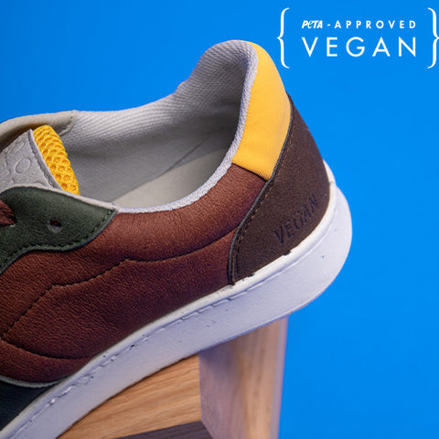 EVAN baskets EVAN vegan et recyclées en marron, kaki et jaune