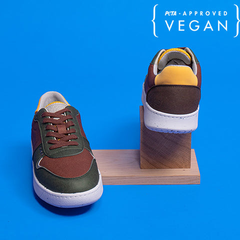 EVAN baskets EVAN vegan et recyclées en marron, kaki et jaune