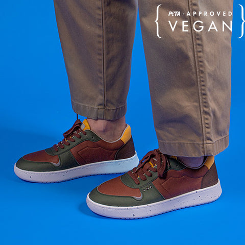EVAN baskets EVAN vegan et recyclées en marron, kaki et jaune