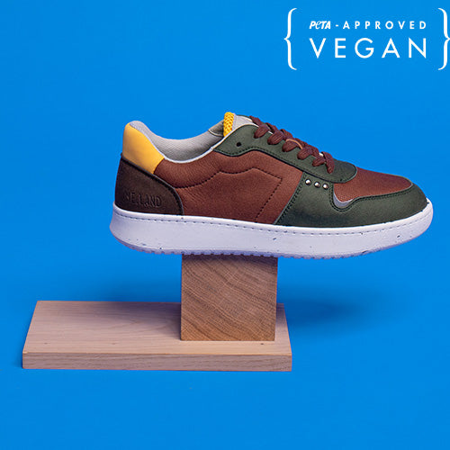 EVAN baskets EVAN vegan et recyclées en marron, kaki et jaune