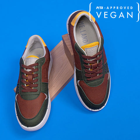EVAN baskets EVAN vegan et recyclées en marron, kaki et jaune