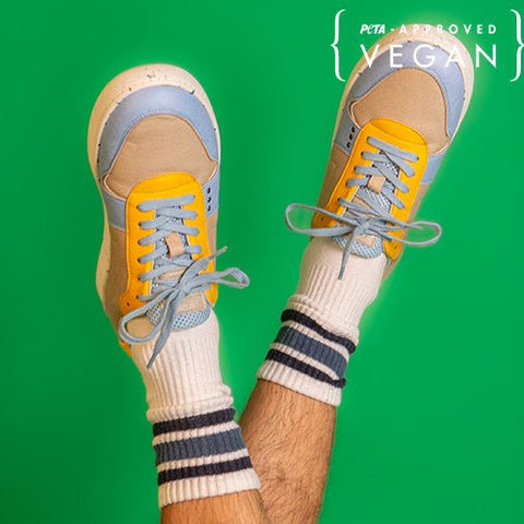 EVAN vegan and recycled sneaker in beige, blue and yellow