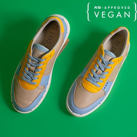 EVAN vegan and recycled sneaker in beige, blue and yellow