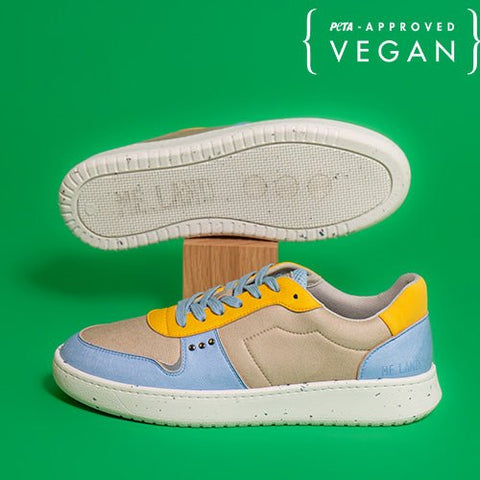 EVAN vegan and recycled sneaker in beige, blue and yellow