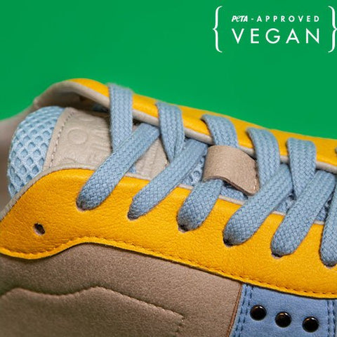 EVAN vegan and recycled sneaker in beige, blue and yellow