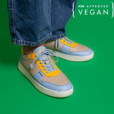 EVAN vegan and recycled sneaker in beige, blue and yellow