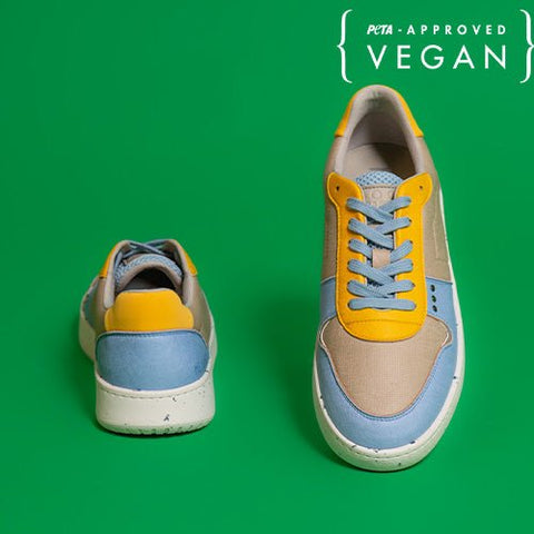 EVAN vegan and recycled sneaker in beige, blue and yellow