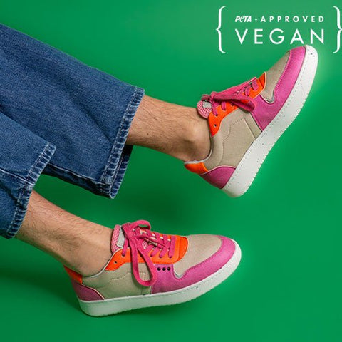 Basket EVAN vegan et recyclée beige,  rose et orange