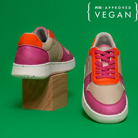 Basket EVAN vegan et recyclée beige,  rose et orange