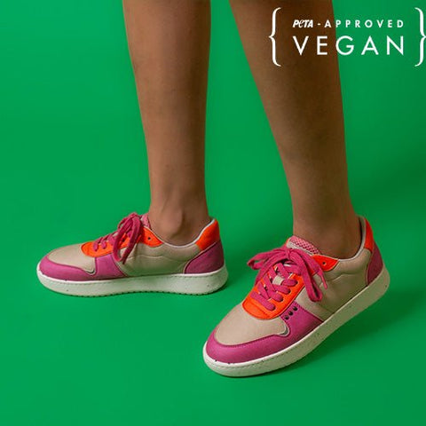 Basket EVAN vegan et recyclée beige,  rose et orange