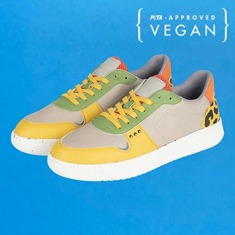 EVAN baskets vegan et recyclées en beige, jaune et vert