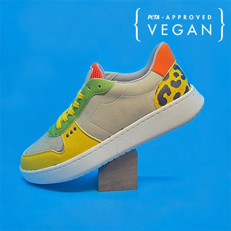 EVAN baskets vegan et recyclées en beige, jaune et vert