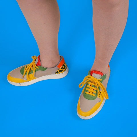 EVAN baskets vegan et recyclées en beige, jaune et vert