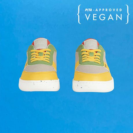 EVAN baskets vegan et recyclées en beige, jaune et vert