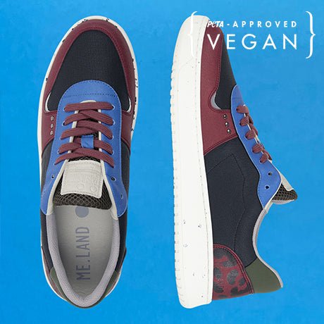 EVAN baskets vegan et recyclées en noir, bordeaux et bleu
