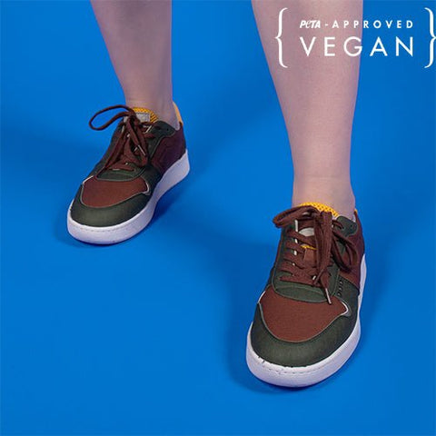 EVAN vegan and recycled sneaker in brown, khaki and yellow