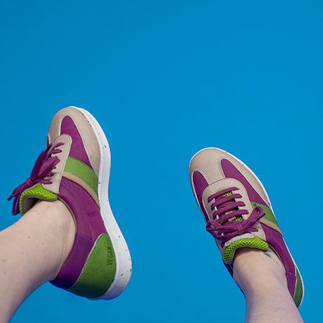 VIVACE vegan and recycled sneaker in beige, purple and green