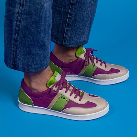 VIVACE vegan and recycled sneaker in beige, purple and green