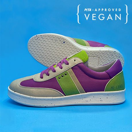 VIVACE vegan and recycled sneaker in beige, purple and green