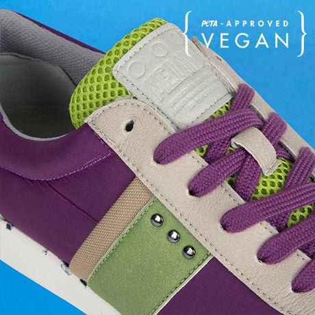 VIVACE vegan and recycled sneaker in beige, purple and green