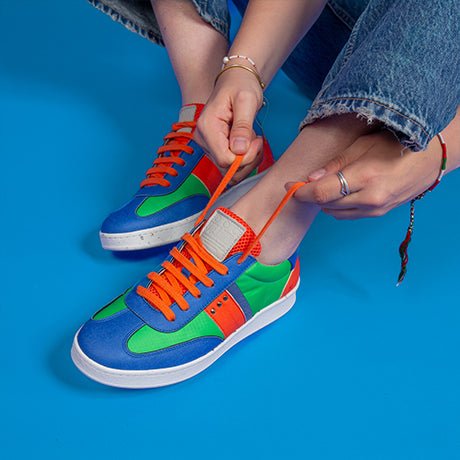 VIVACE vegan and recycled sneaker in green, blue and orange