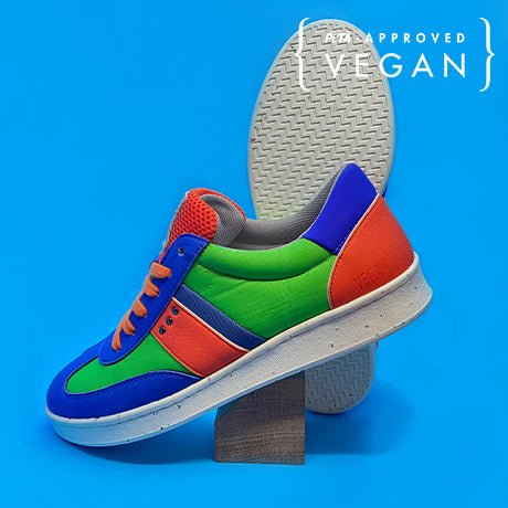 VIVACE vegan and recycled sneaker in green, blue and orange