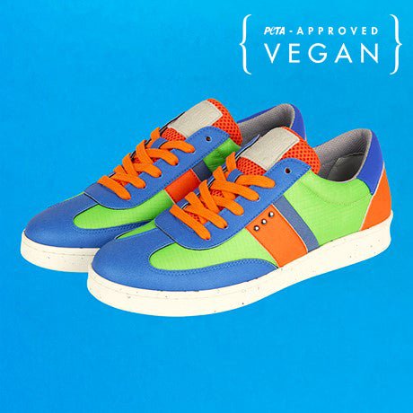 VIVACE vegan and recycled sneaker in green, blue and orange