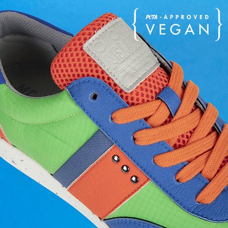 VIVACE vegan and recycled sneaker in green, blue and orange