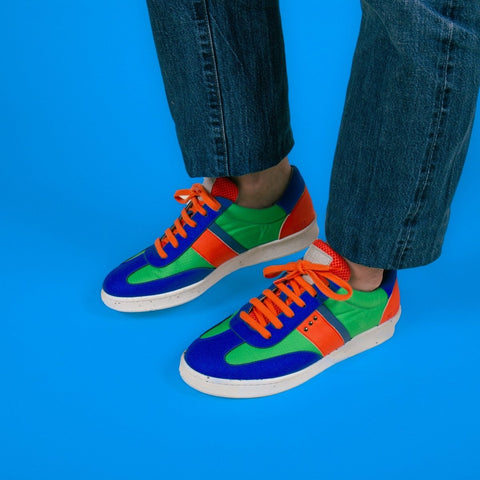 VIVACE vegan and recycled sneaker in green, blue and orange