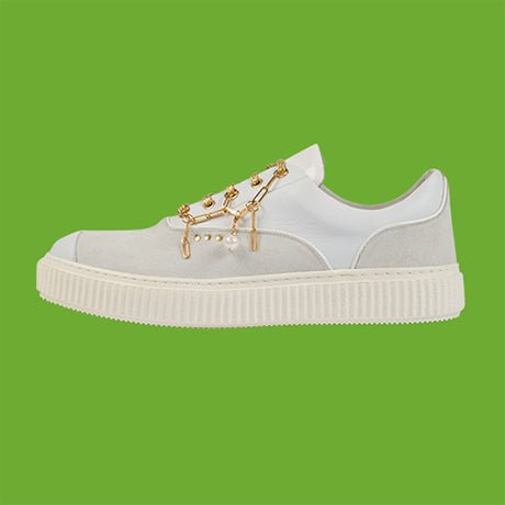White suede and gold jewellery MEAKER sneaker