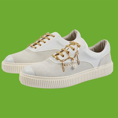 White suede and gold jewellery MEAKER sneaker