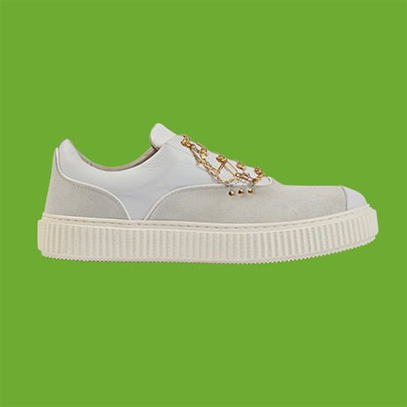 White suede and gold jewellery MEAKER sneaker