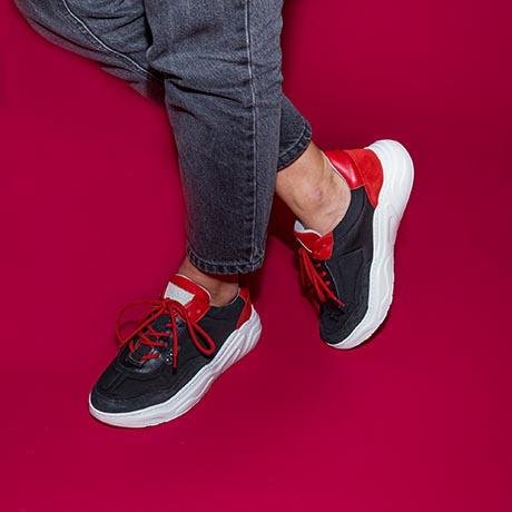 Black and red recycled nylon DEBUT sneaker