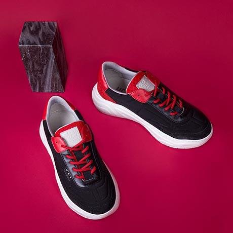 ME.LAND Black and red recycled nylon DEBUT sneaker top