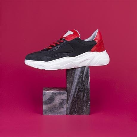 ME.LAND Black and red recycled nylon DEBUT sneaker side