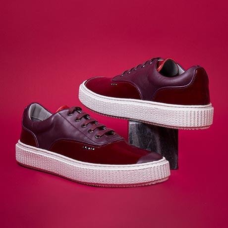 ME.LAND Bordeaux patent MEAKER sneaker front and back