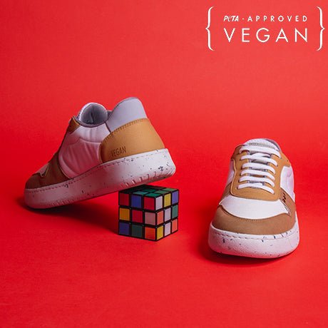 EVAN vegan and recycled sneaker in white and curry