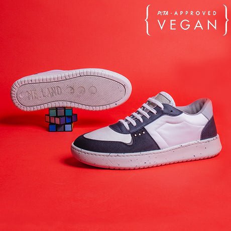 EVAN vegan and recycled sneaker in white and navy blue