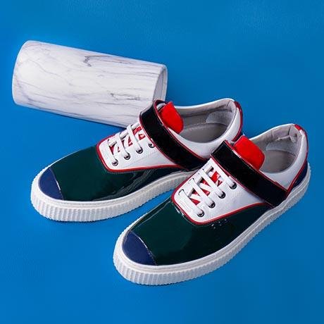 ME.LAND Green mulicolored patent BEAKER band sneaker above